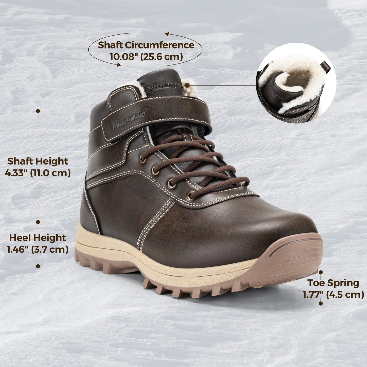 Fittington Wide Snow Boots For Man Winter Hiking Leather Boot Outdoor Ankle High-top Shoes Waterproof  Work Warm FurLined Boot