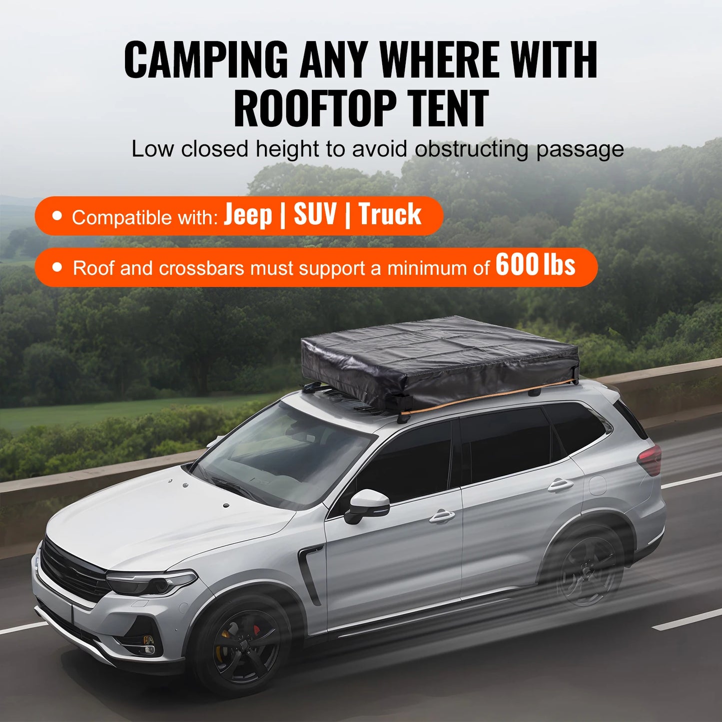 SucceBuy Rooftop Tent Hardshell Folding Tent with Telescopic Ladder Mattress PVC Cover Bag Waterproof Jeep SUV Van Pickup Truck