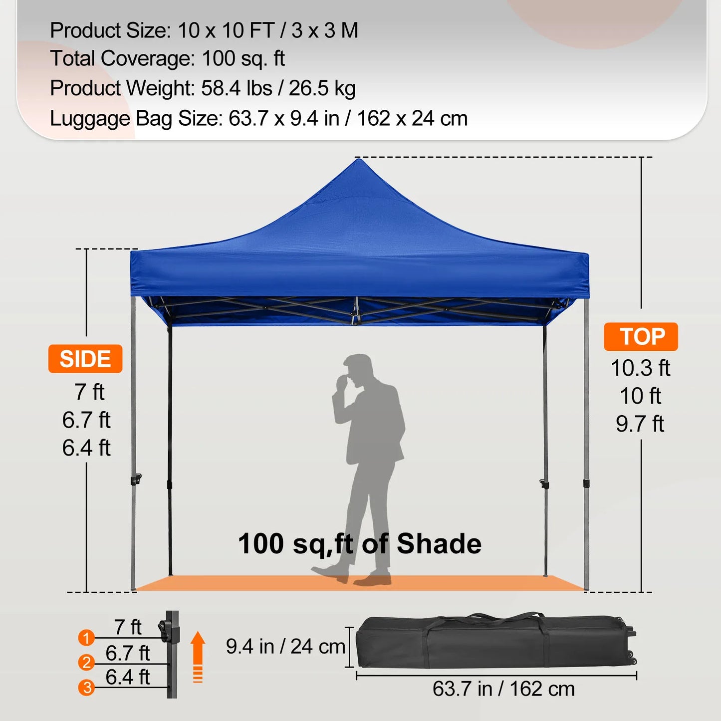 SucceBuy 10x10 Pop Up Canopy Tent Outdoor Ten with Removable Sidewalls and Wheeled Bag Instant Portable Shelter for Party Camp