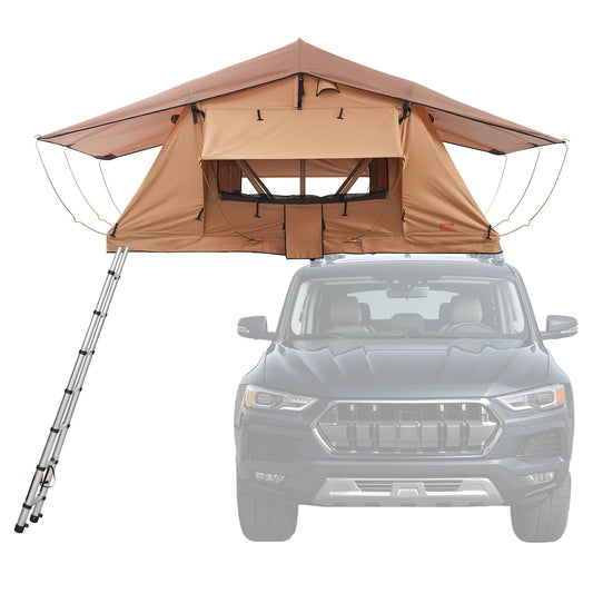 SucceBuy Rooftop Tent Hardshell Folding Tent with Telescopic Ladder Mattress PVC Cover Bag Waterproof Jeep SUV Van Pickup Truck