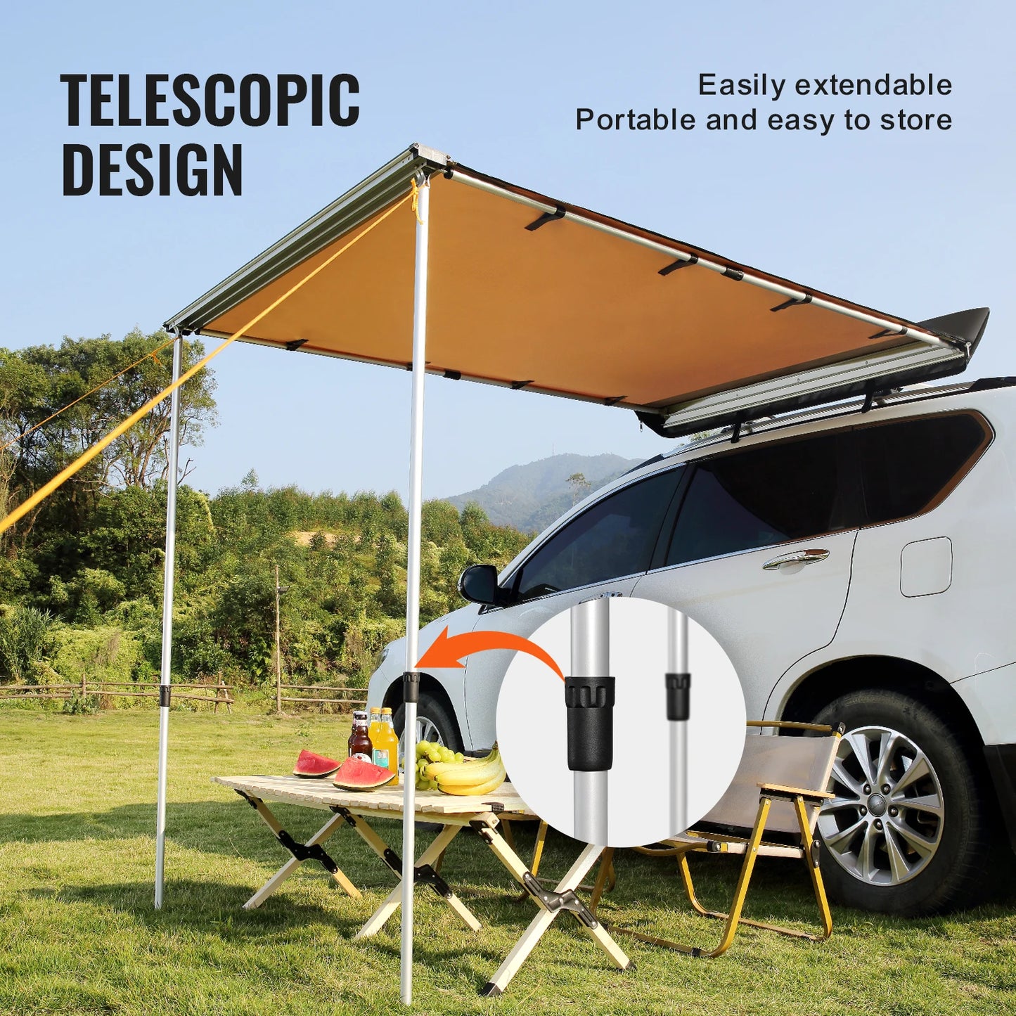 SucceBuy Vehicle Awning  Retractable Car Side Awning Car Awning with Waterproof Storage Bag  Suitable for Truck SUV Van Campers