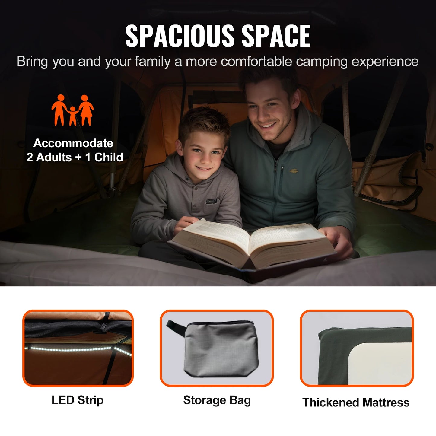 SucceBuy Rooftop Tent Hardshell Folding Tent with Telescopic Ladder Mattress PVC Cover Bag Waterproof Jeep SUV Van Pickup Truck