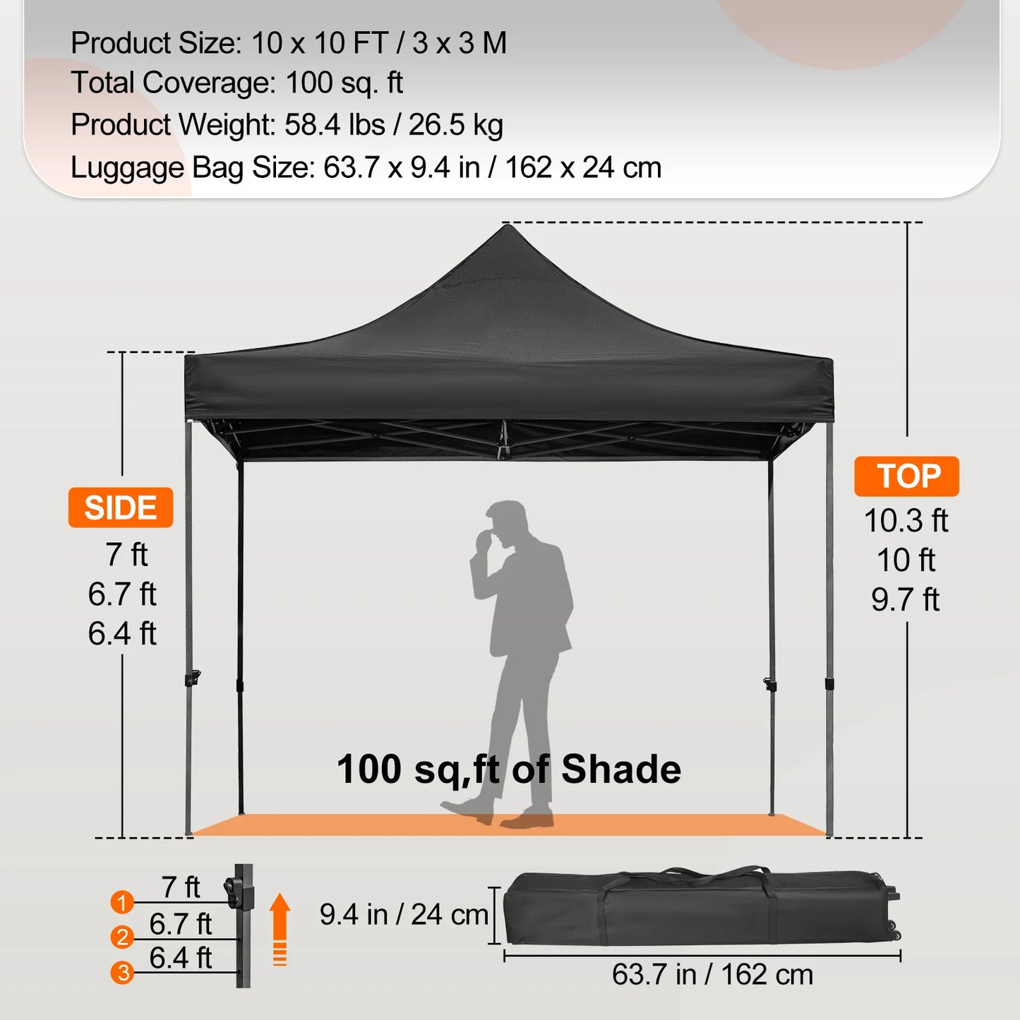SucceBuy 10x10 Pop Up Canopy Tent Outdoor Ten with Removable Sidewalls and Wheeled Bag Instant Portable Shelter for Party Camp