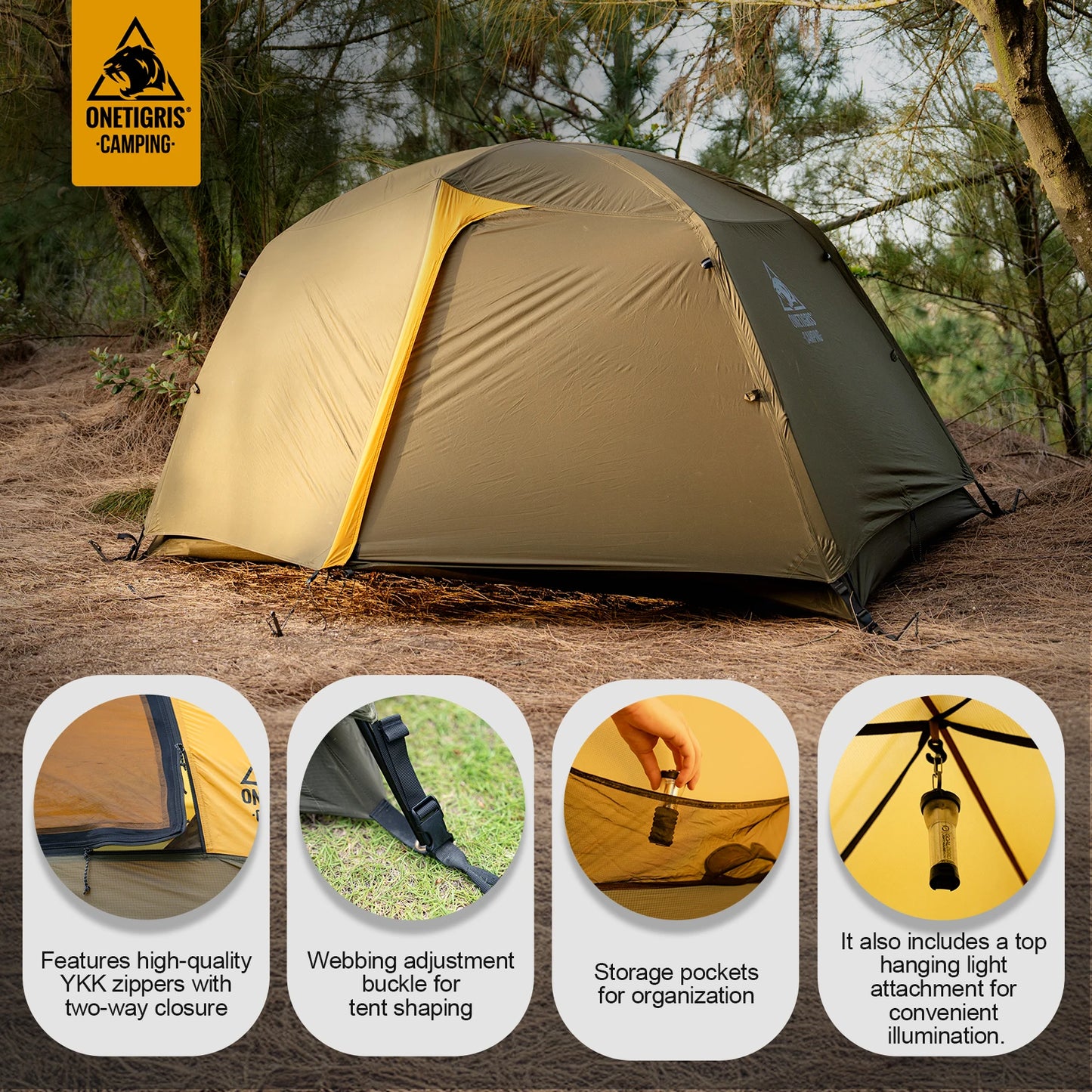 OneTigris Stella Camping Tent 4 Season 2 Person Tourist Tents Lightweight Double Layer 3000mm Waterproof Outdoor Hiking Beach