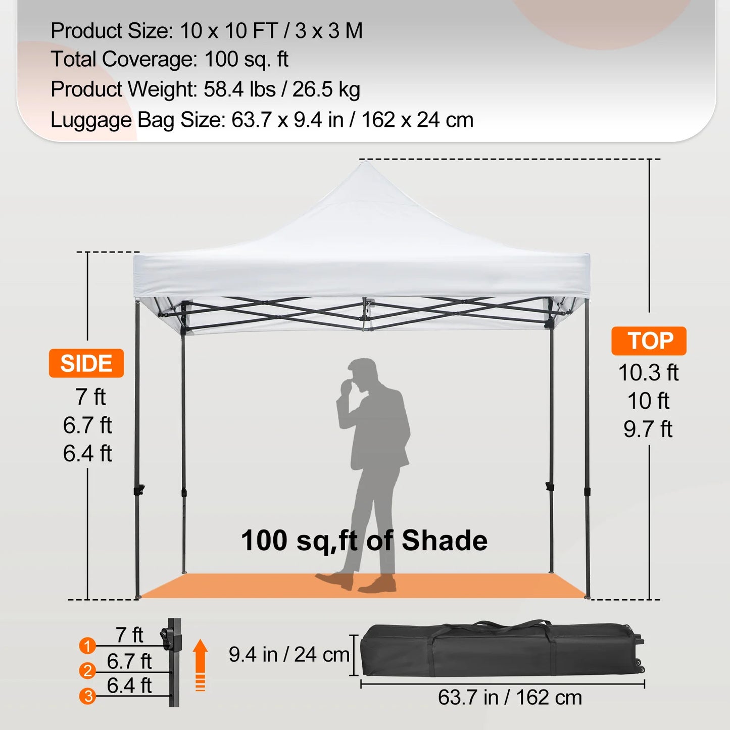 SucceBuy 10x10 Pop Up Canopy Tent Outdoor Ten with Removable Sidewalls and Wheeled Bag Instant Portable Shelter for Party Camp
