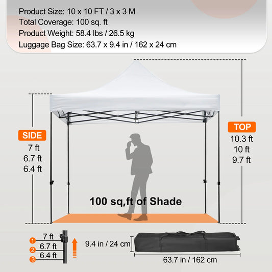 SucceBuy 10x10 Pop Up Canopy Tent Outdoor Ten with Removable Sidewalls and Wheeled Bag Instant Portable Shelter for Party Camp