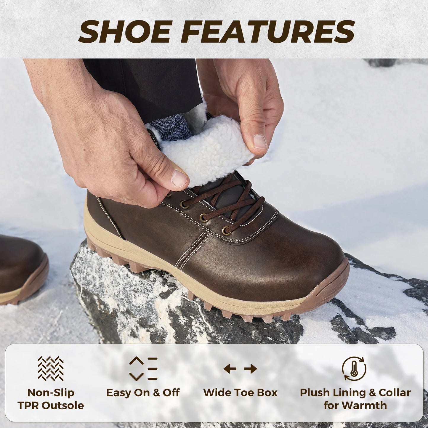 Fittington Wide Snow Boots For Man Winter Hiking Leather Boot Outdoor Ankle High-top Shoes Waterproof  Work Warm FurLined Boot