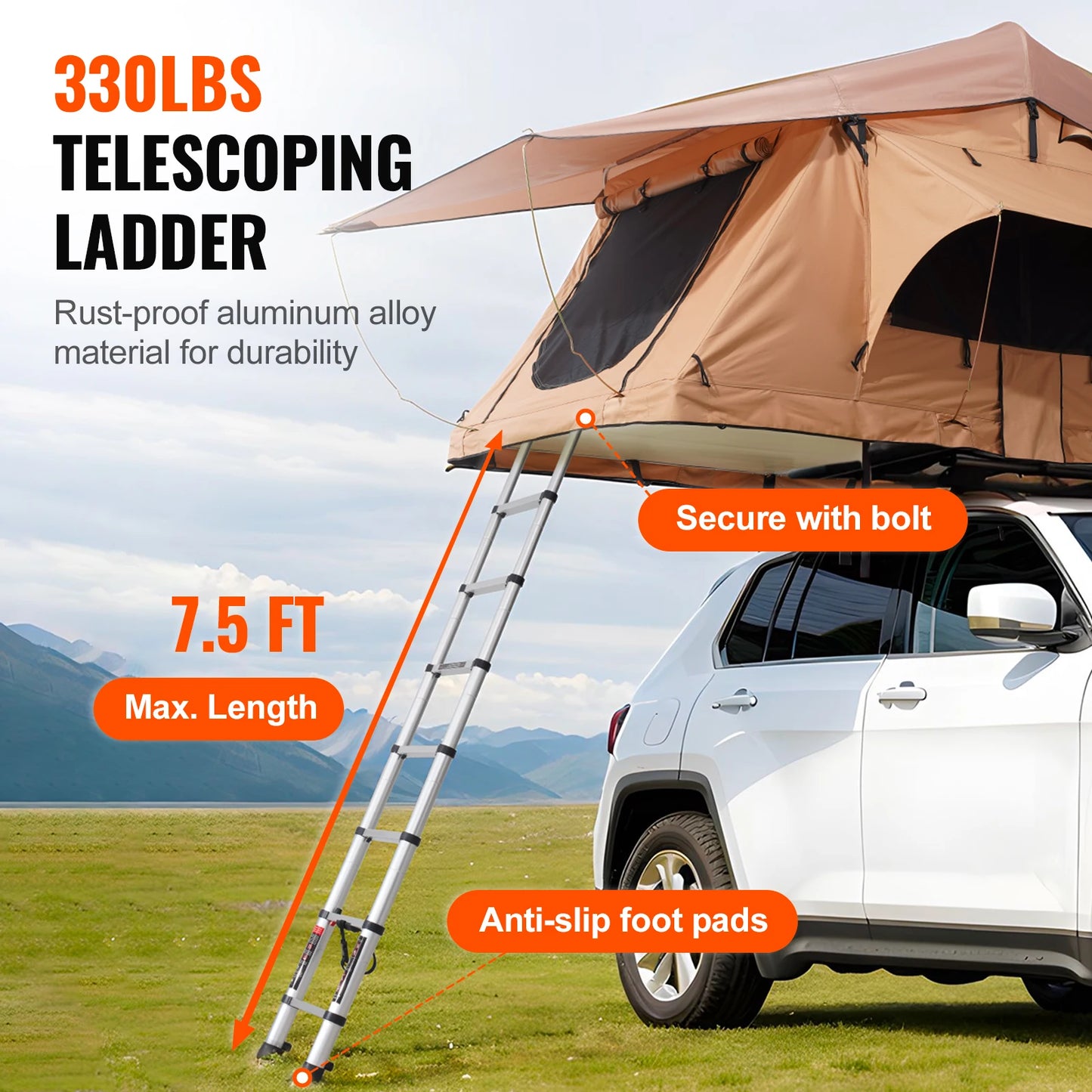 SucceBuy Rooftop Tent Hardshell Folding Tent with Telescopic Ladder Mattress PVC Cover Bag Waterproof Jeep SUV Van Pickup Truck